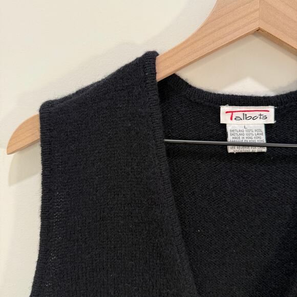 Vintage 100% Shetland Wool Sweater Vest Large Black 90s - Picture 4 of 11